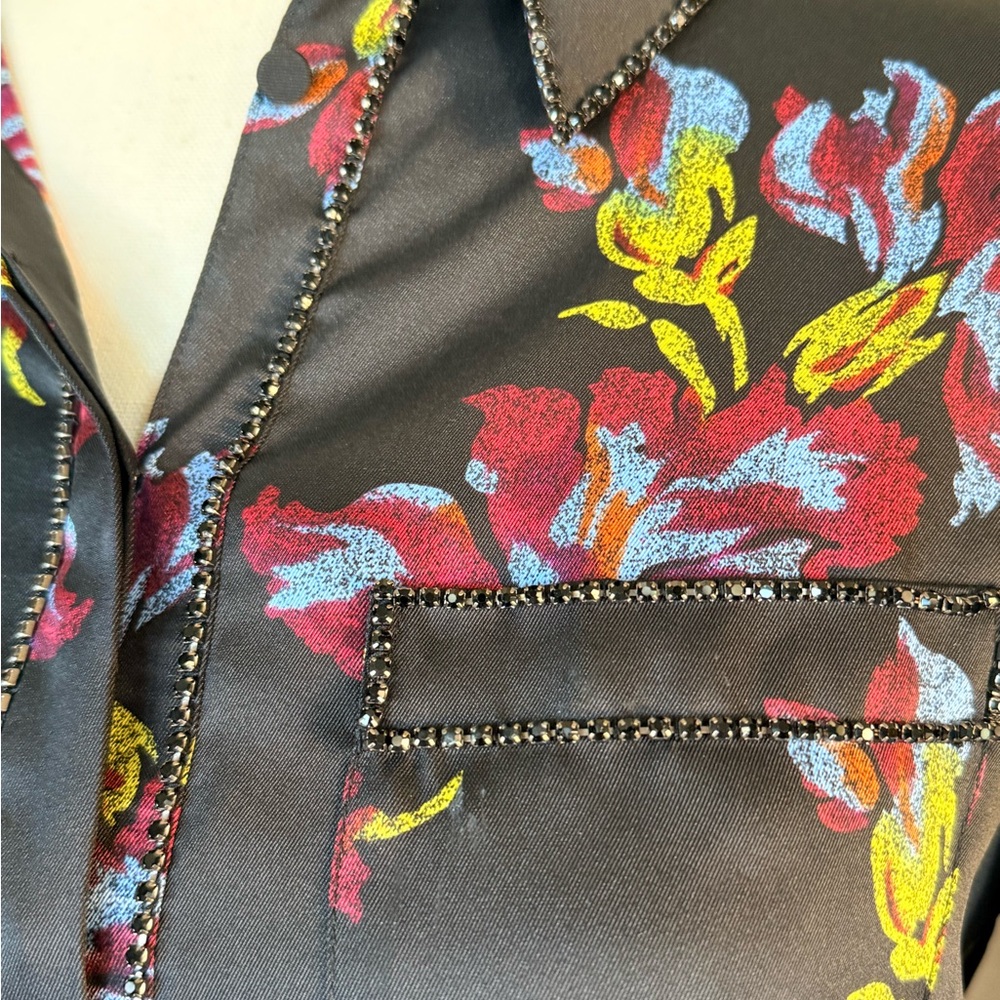 CINQ À SEPT Blanche Rhinestone Embellished Floral Print Blouse size M - Picture 6 of 9